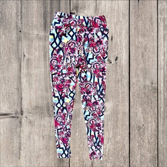 LuLaRoe Blue Red Pink Yellow Black Design Lightweight Leggings Pants Women's OS - Picture 3 of 9